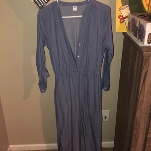 Never worn, blue ankle length jumpsuit